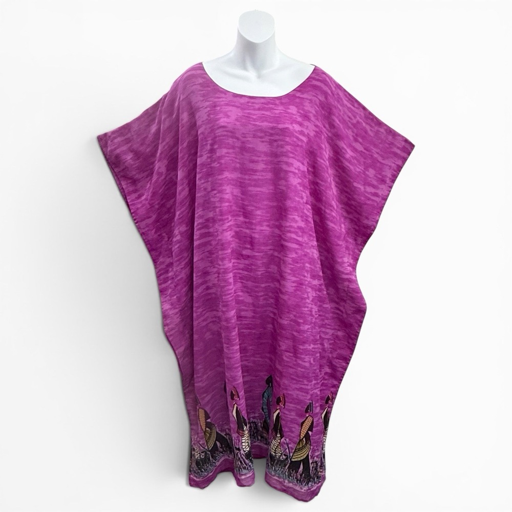 Ba Ba Boho Tribal Print KAFTAN Ethnic Purple 100% Rayon Kimono Dress Plus Size
